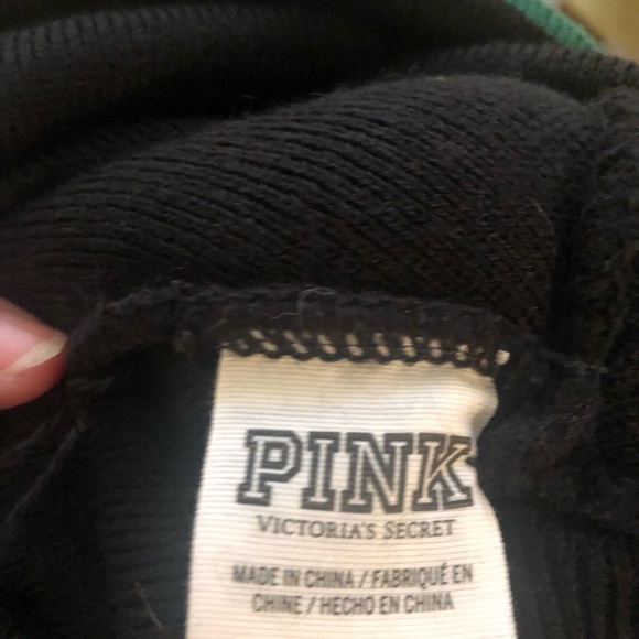 Pink Victoria’s Secret Stocking Cap Beanie Pom Pom Spelled Out Logo Black Red OS - Picture 5 of 5